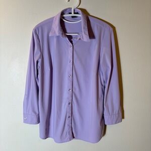 AMELIORA Lavender Button Down Blouse Italian Fabric Size Medium‎